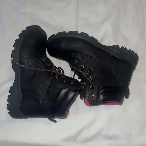 Brahma Bevel Women's Steel Toe Black Pink Leather Utility Work Boots - Picture 10 of 12